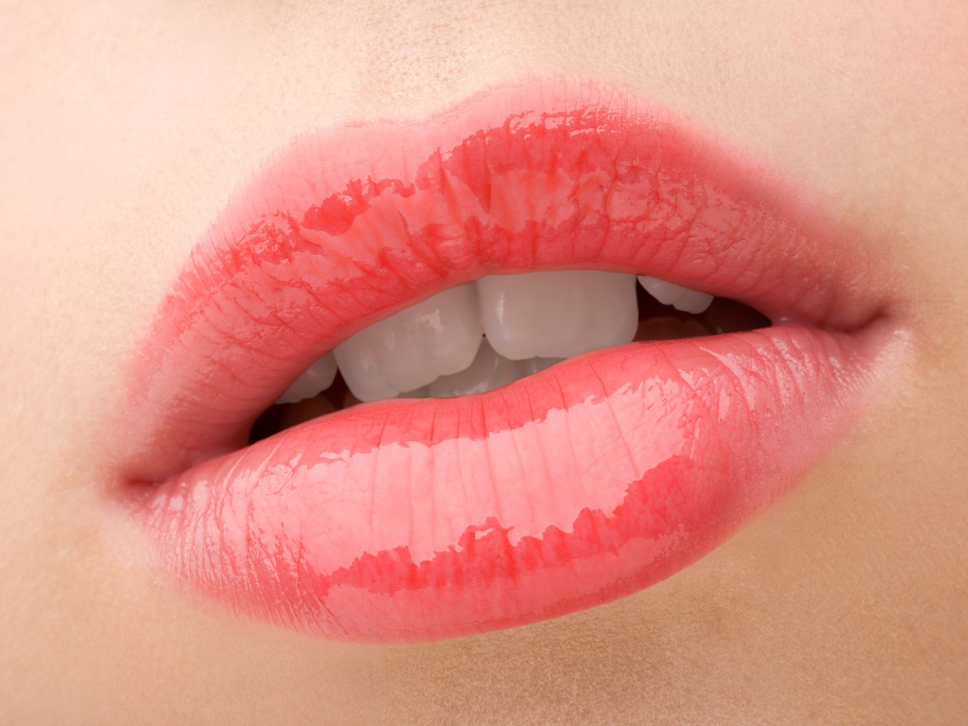 close up glossy lips