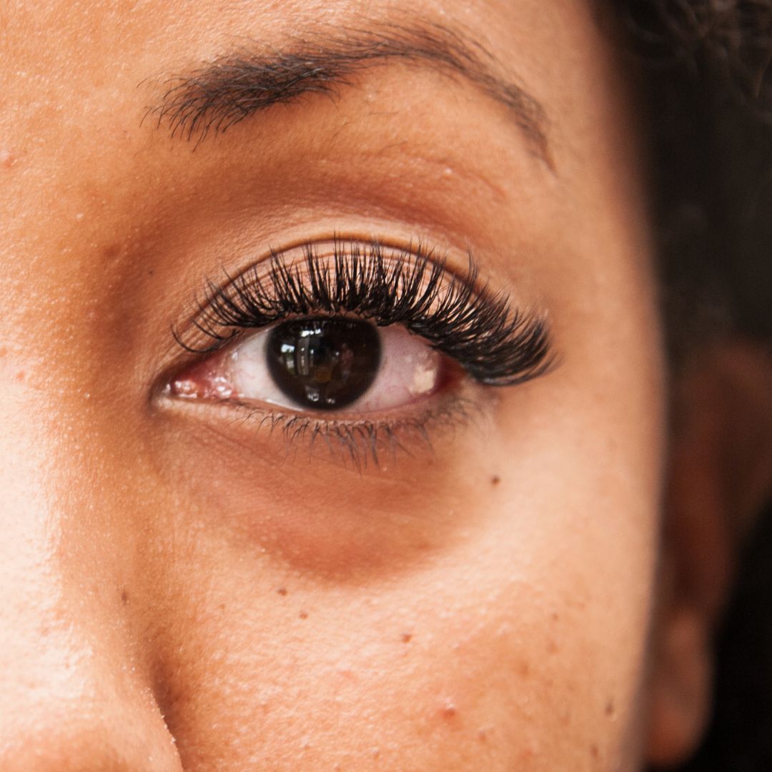 up close of lashes with eyelash extensions