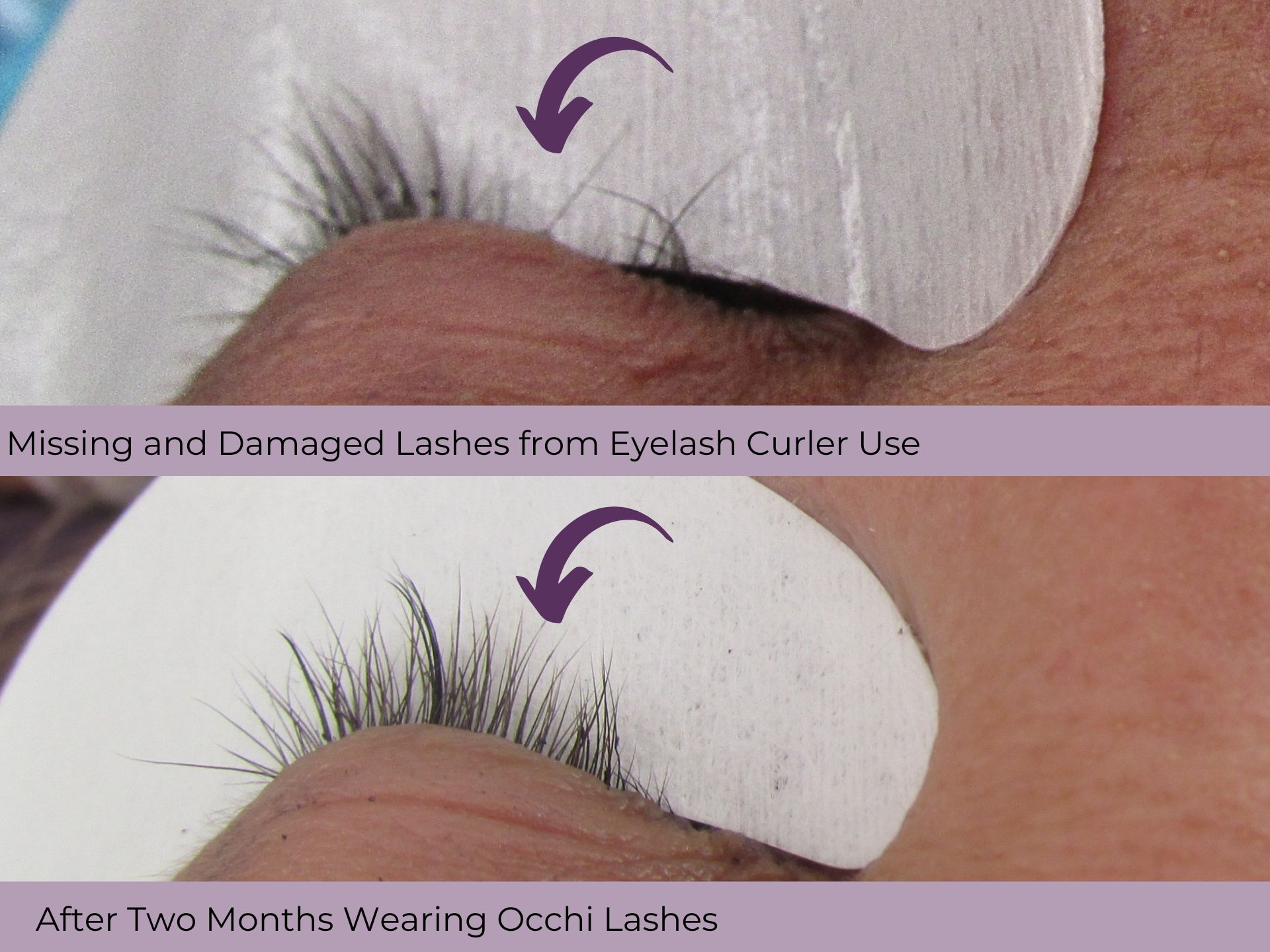 upclose image of damaged eyelashes and lashes grown back in
